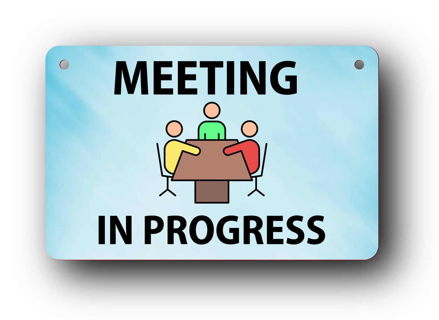 Light Blue 'Meeting in Progress' Sign - Aluminium Composite Door Sign with Twine, 140mm x 90mm, Ideal for Offices, Businesses, and Institutions, Easy to Hang