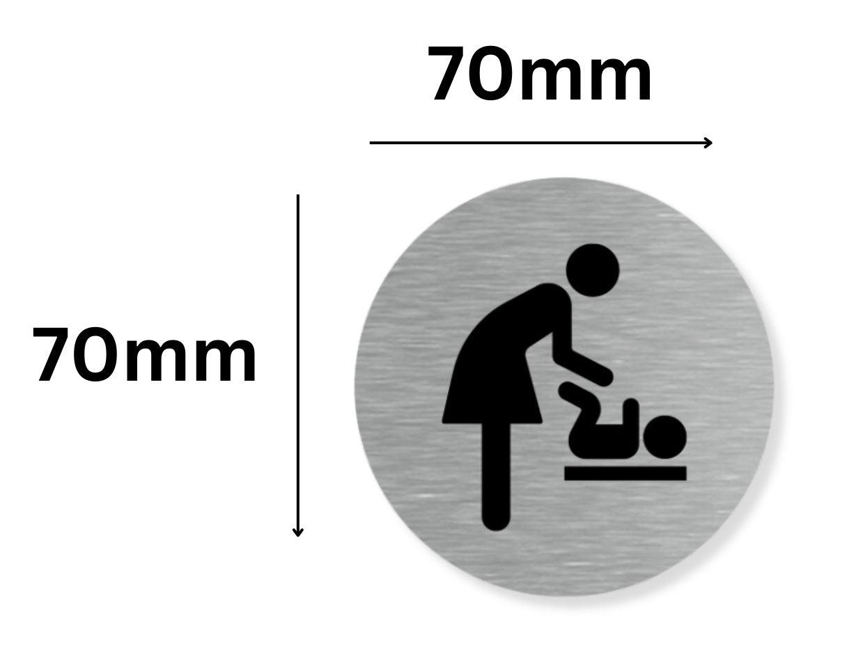 Baby Changing Facility Sign - 70mm x 70mm, Self-Adhesive Backing, Silver Circular Sign for Baby Changing Area - Clear Signage for Baby Changing Room – by North By North East – Signs