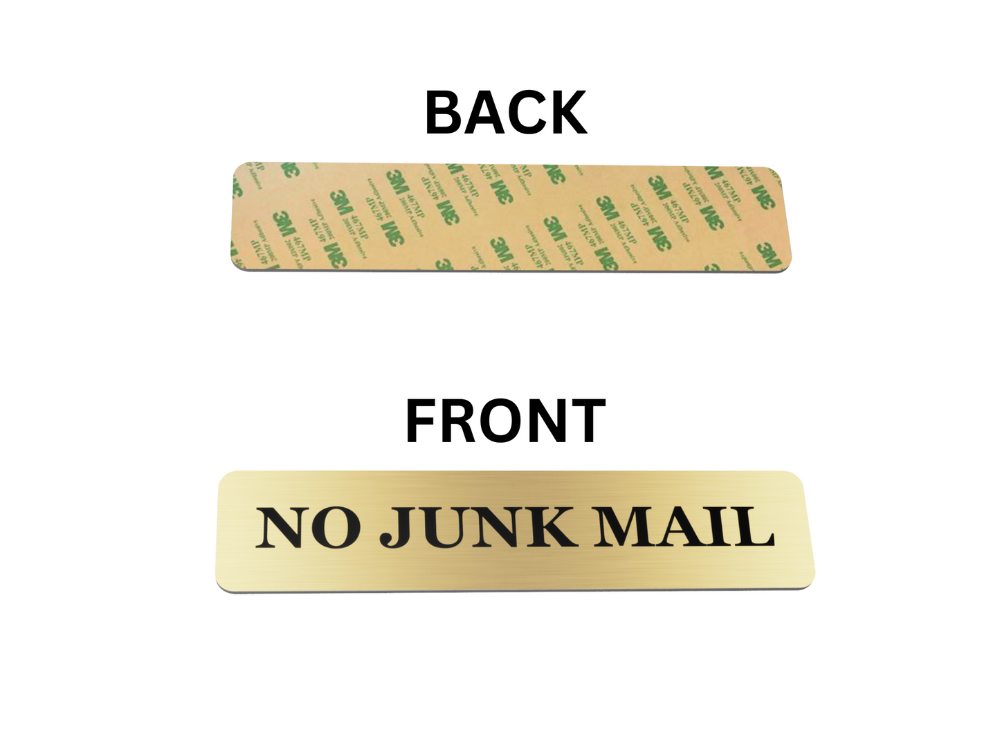 No Junk Mail Sign - Gold Metallic Adhesive Letterbox Plaque - Outdoor Weatherproof Aluminium Composite - Peel & Stick Mailbox Label – by North By North East – Business Hours & Policy Signs