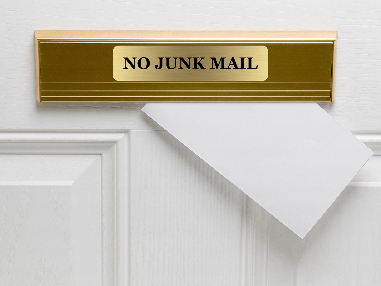 No Junk Mail Sign - Gold Metallic Adhesive Letterbox Plaque - Outdoor Weatherproof Aluminium Composite - Peel & Stick Mailbox Label – by North By North East – Business Hours & Policy Signs