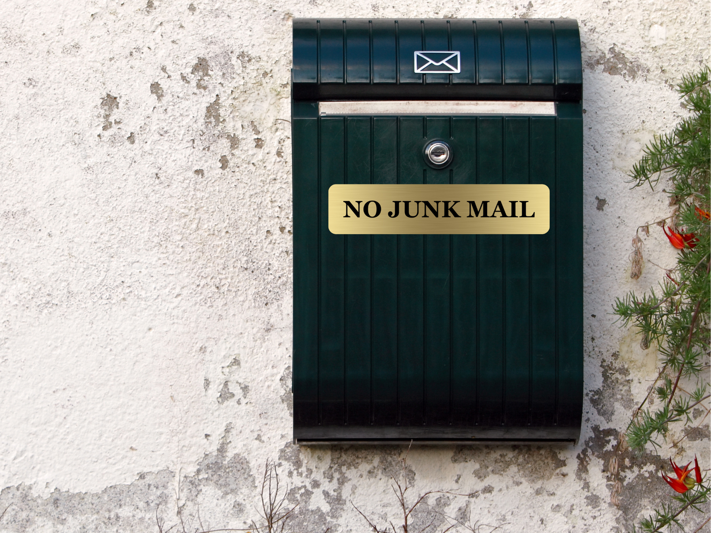 No Junk Mail Sign - Gold Metallic Adhesive Letterbox Plaque - Outdoor Weatherproof Aluminium Composite - Peel & Stick Mailbox Label – by North By North East – Business Hours & Policy Signs