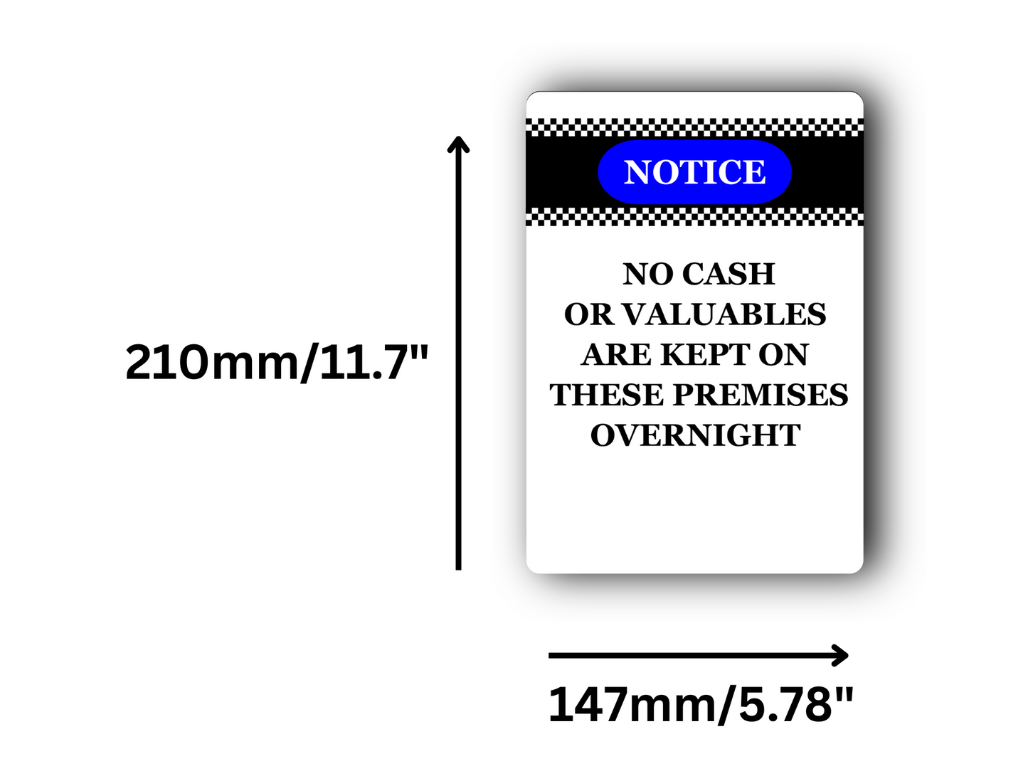 A5 Freestanding Security Notice Sign - No Cash or Valuables Kept Overnight - Aluminium Composite with Acrylic Feet – by North By North East – Security & CCTV Signs