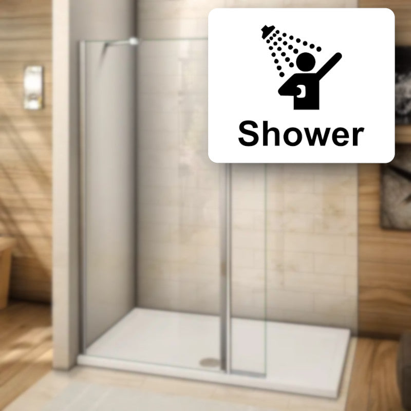 White Shower Sign with Self-Adhesive Backing - Shower Icon – 120mm x 100mm / 4.72" x 3.94" UV Printed, Easy Install – by North By North East – Signs