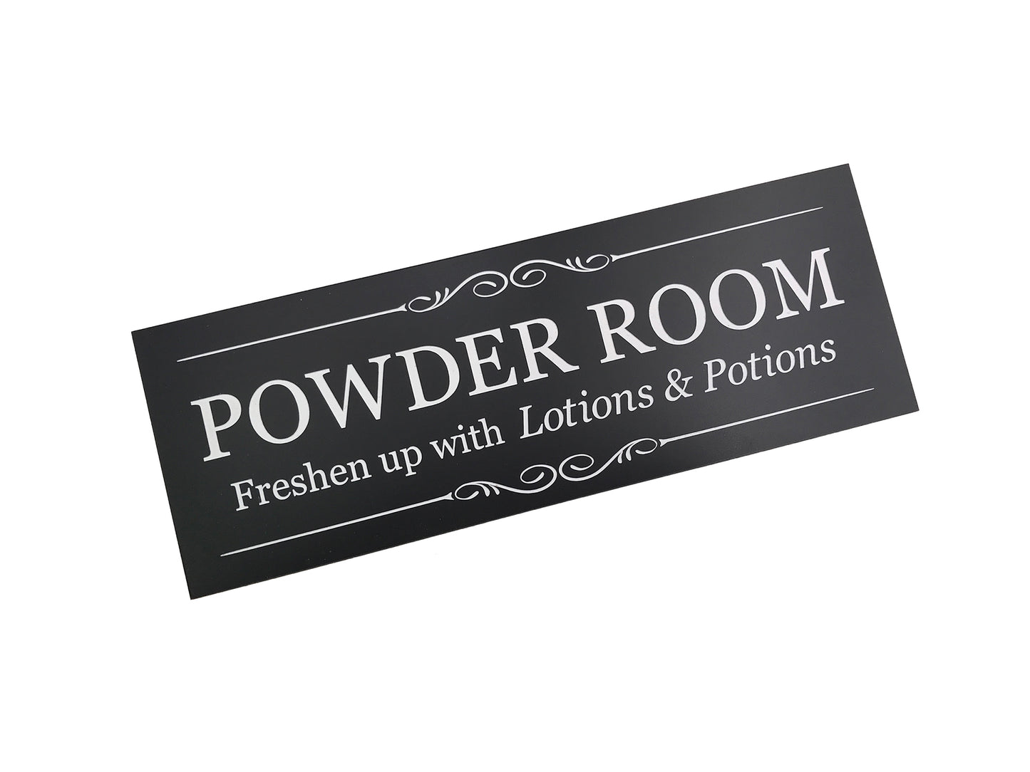 Powder Room - Fresh up with lotions and potions' Sign (black and white) – by origindesigned – Signs
