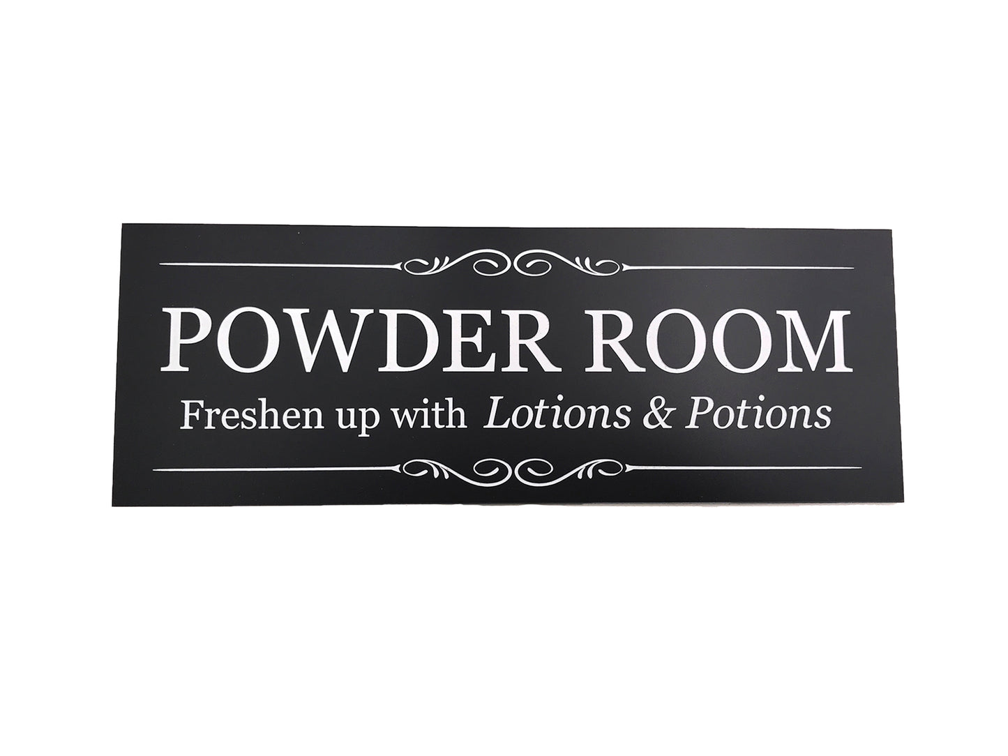 Powder Room - Fresh up with lotions and potions' Sign (black and white) – by origindesigned – Signs