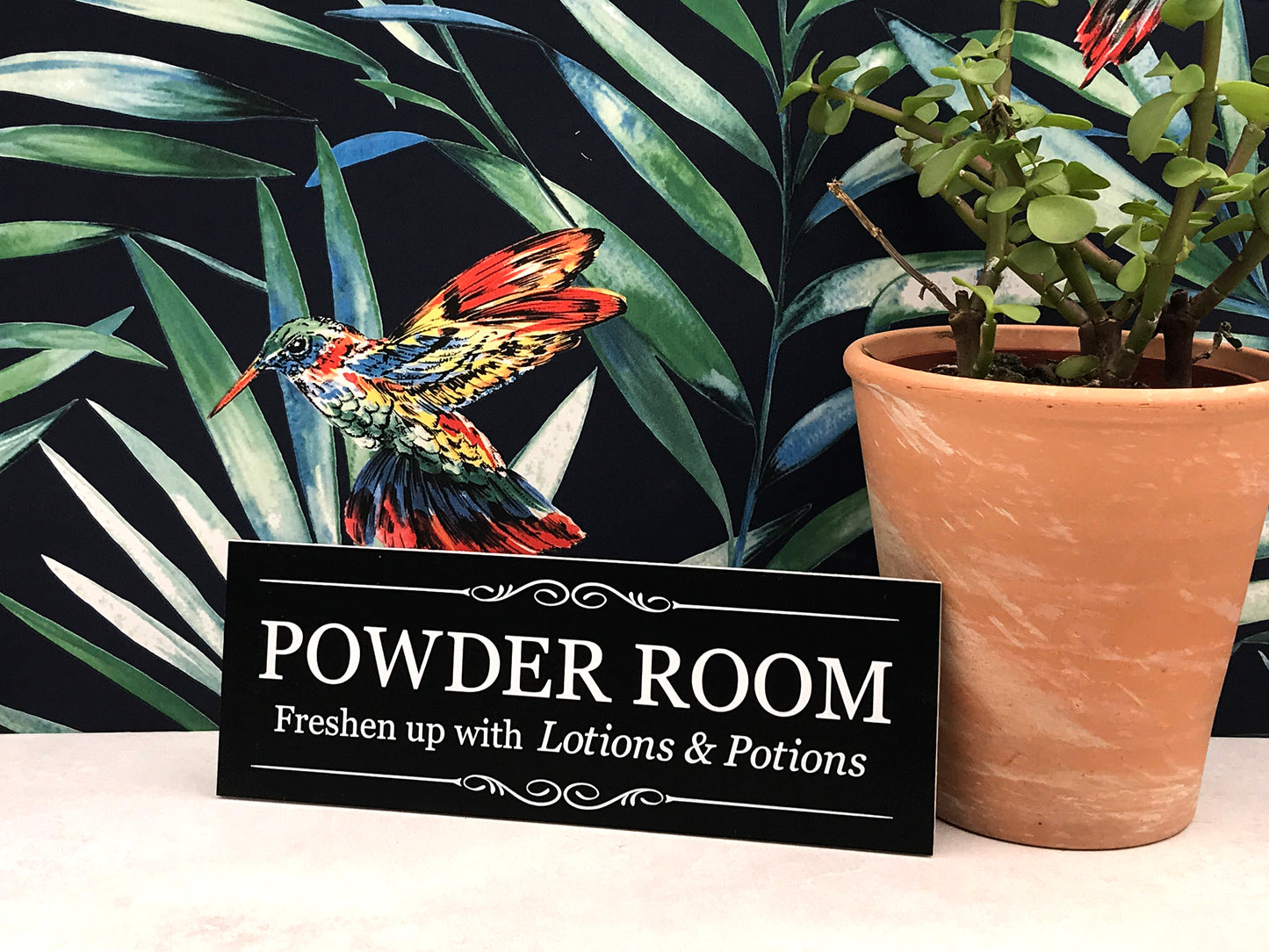 Powder Room - Fresh up with lotions and potions' Sign (black and white) – by origindesigned – Signs