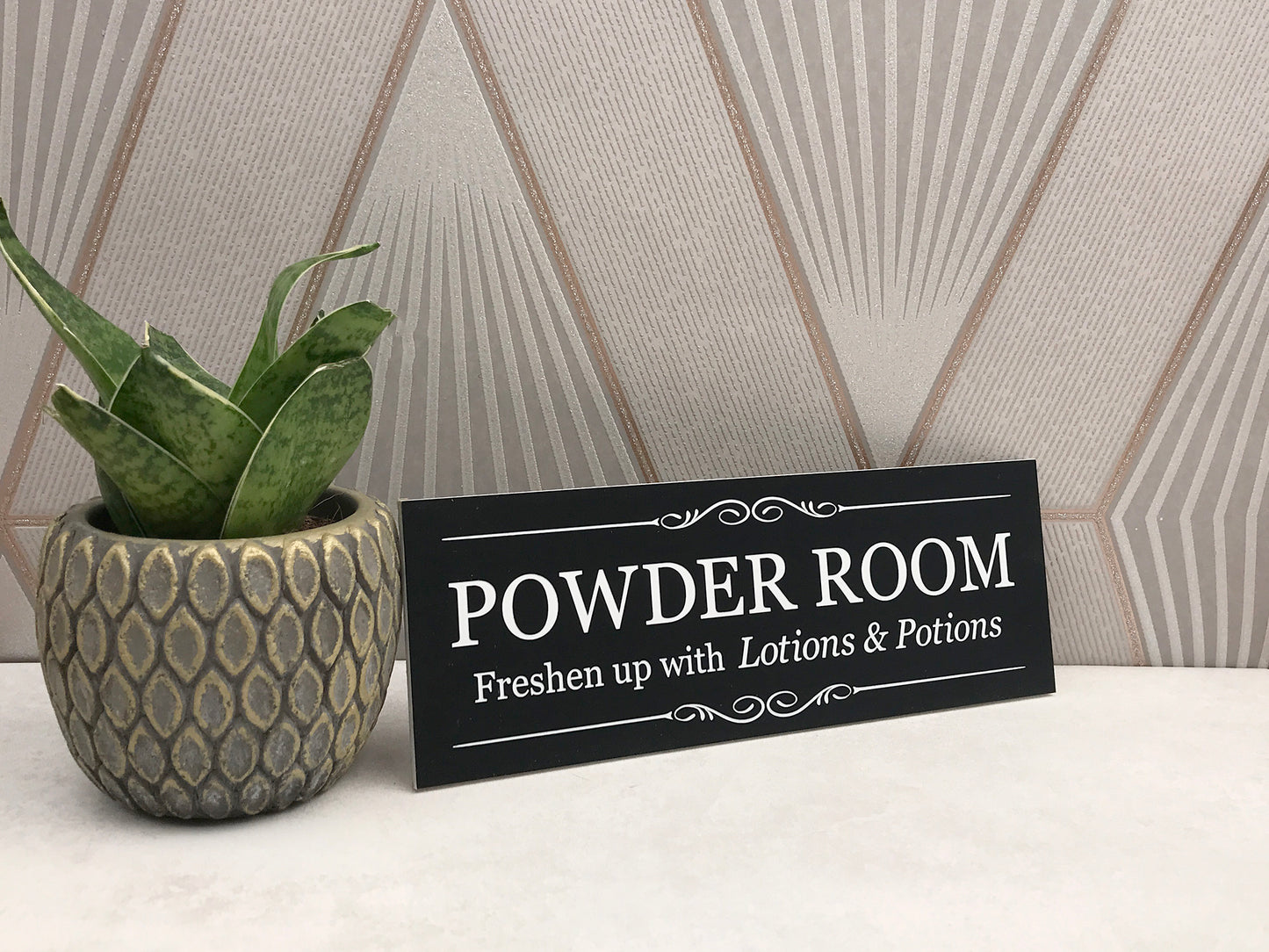 Powder Room - Fresh up with lotions and potions' Sign (black and white) – by origindesigned – Signs