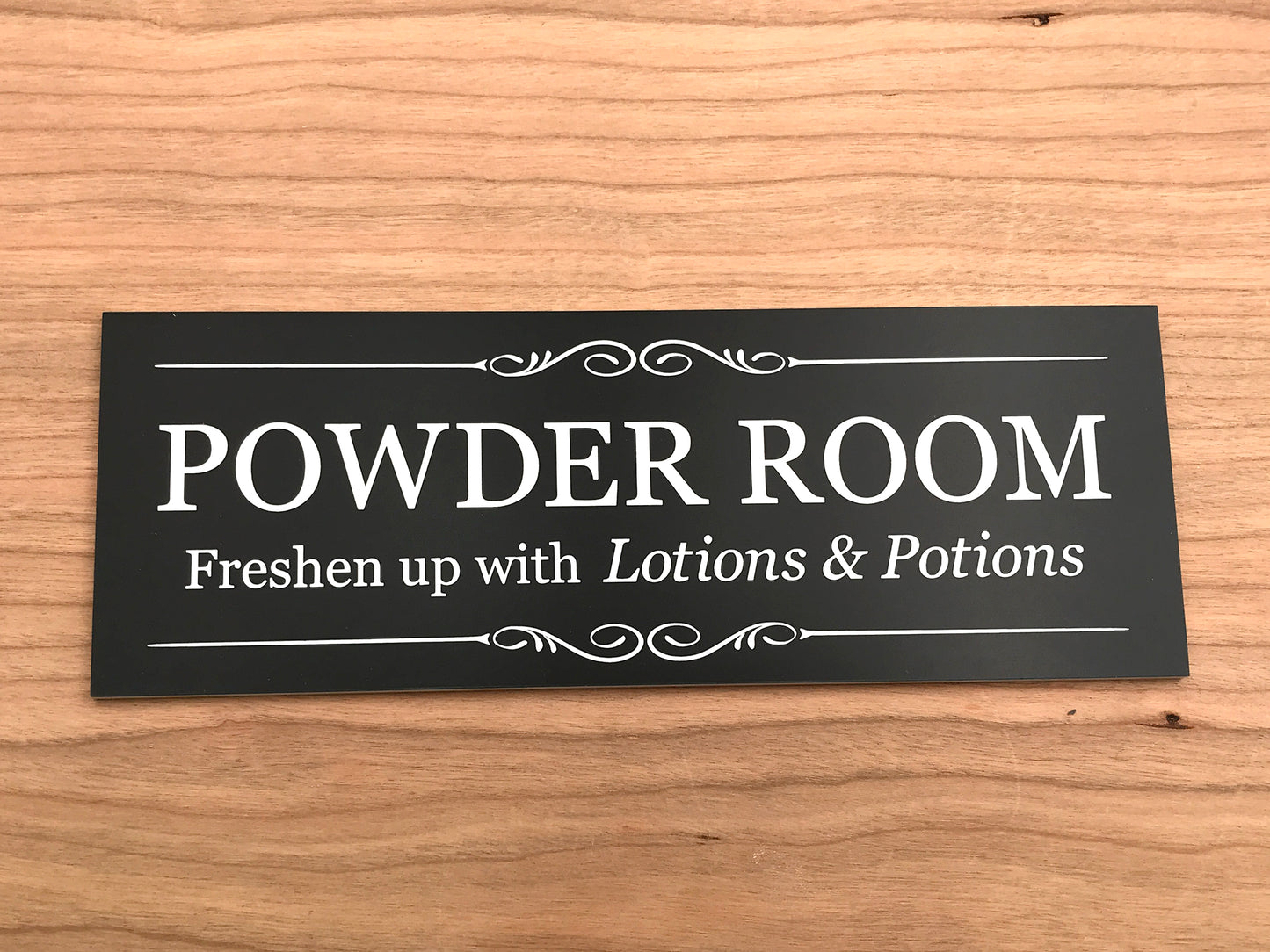 Powder Room - Fresh up with lotions and potions' Sign (black and white) – by origindesigned – Signs