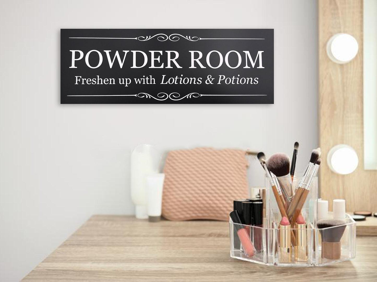 Powder Room - Fresh up with lotions and potions' Sign (black and white) – by origindesigned – Signs