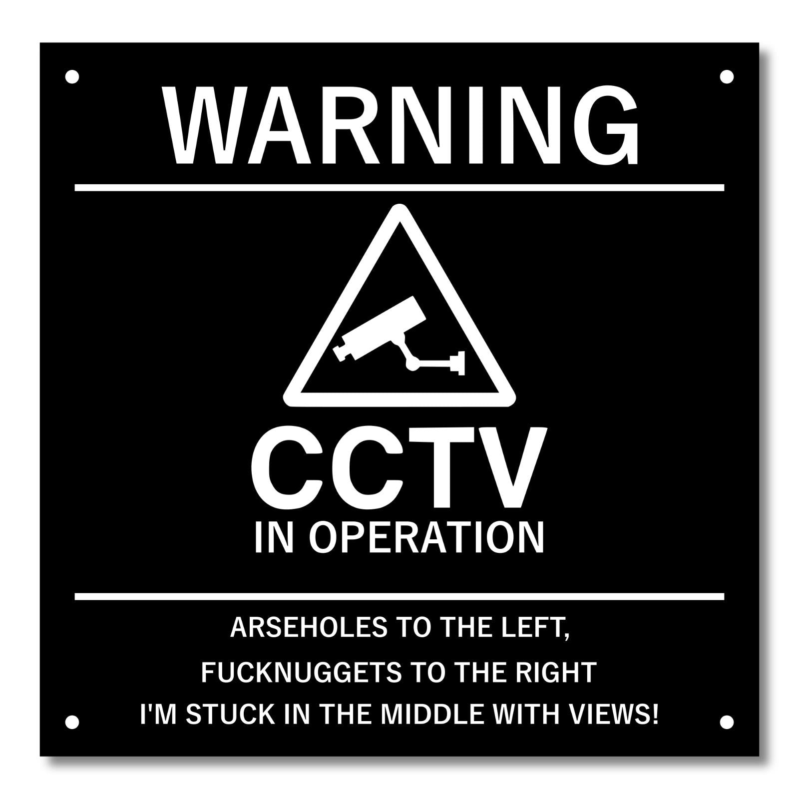 Black Novelty Rude CCTV Sign – Funny Gift Plaque for Wall or Fence – 140mm – by North By North East – Security & CCTV Signs
