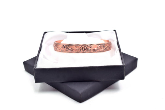 Copper Magnetic Bracelet with Delicate Elderflower Design (small size) – by North By North East – Safety & Warning Signs