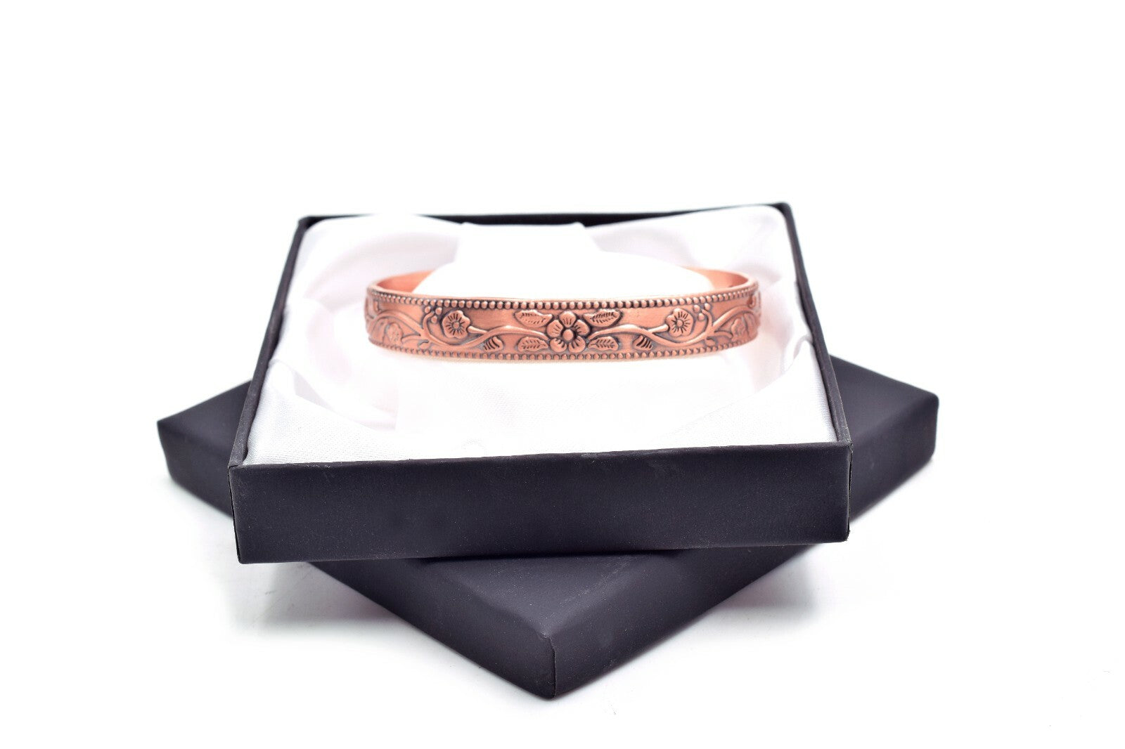 Copper Magnetic Bracelet with Delicate Elderflower Design (small size) – by North By North East – Safety & Warning Signs