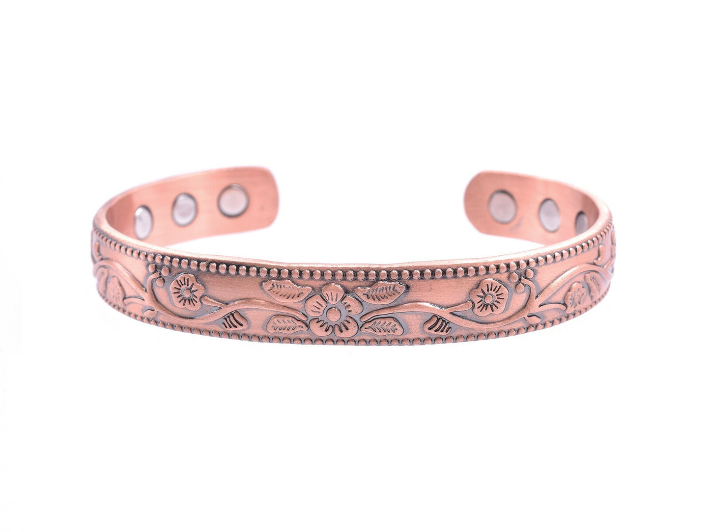 Copper Magnetic Bracelet with Delicate Elderflower Design (small size) – by North By North East – Safety & Warning Signs