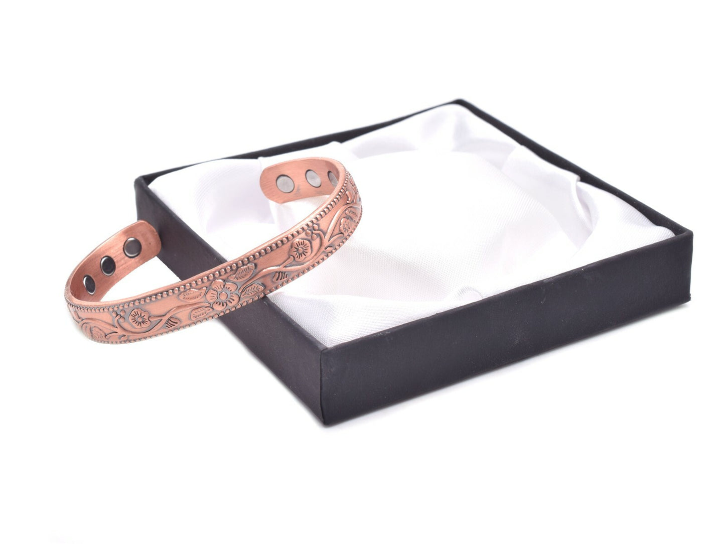 Copper Magnetic Bracelet with Delicate Elderflower Design (small size) – by North By North East – Safety & Warning Signs