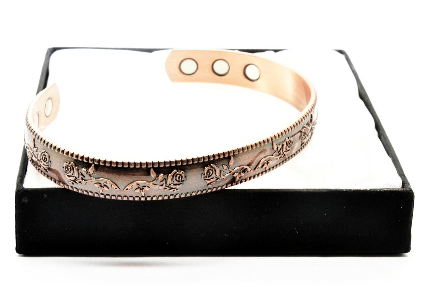 Copper Magnetic Bracelet with Gorgeous Rose Design – by North By North East – Safety & Warning Signs