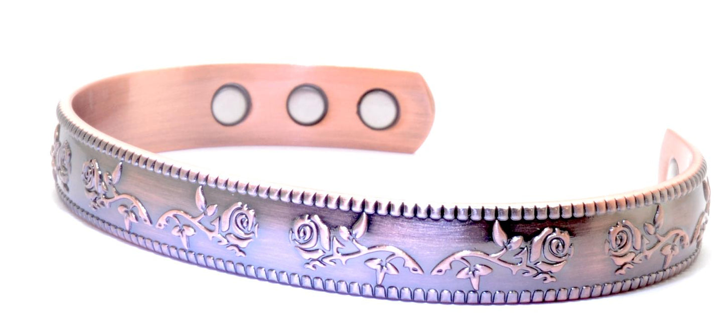 Copper Magnetic Bracelet with Gorgeous Rose Design – by North By North East – Safety & Warning Signs