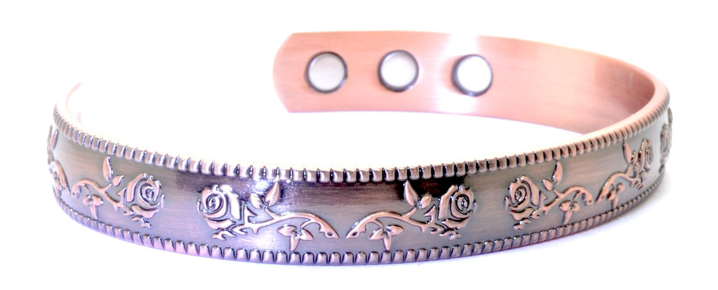 Copper Magnetic Bracelet with Gorgeous Rose Design – by North By North East – Safety & Warning Signs