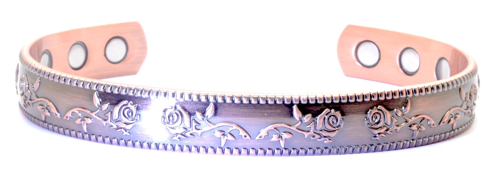 Copper Magnetic Bracelet with Gorgeous Rose Design – by North By North East – Safety & Warning Signs