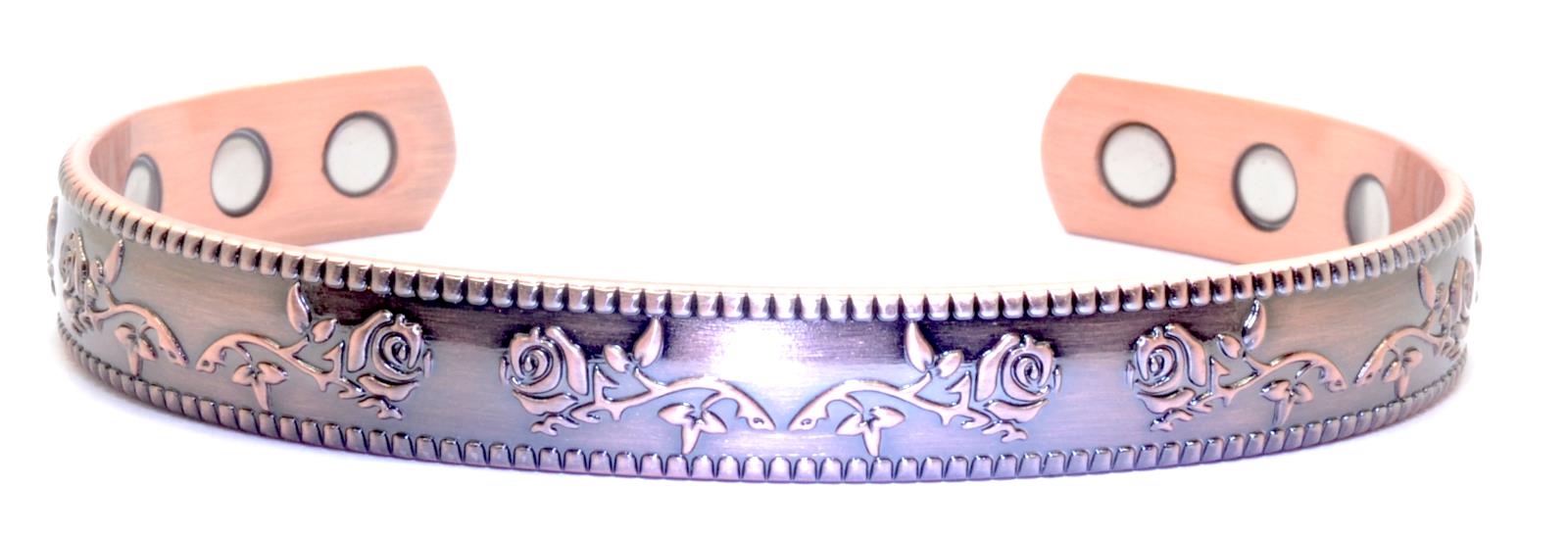 Copper Magnetic Bracelet with Gorgeous Rose Design – by North By North East – Safety & Warning Signs