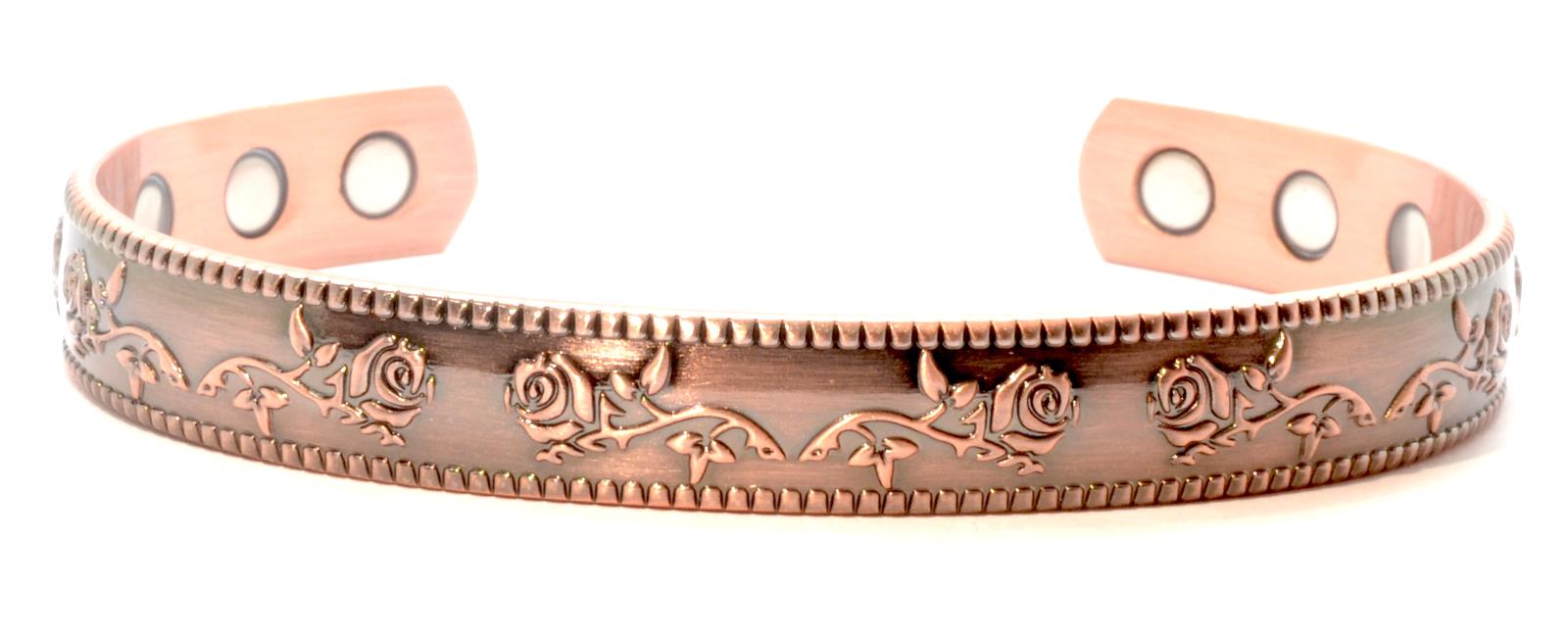 Copper Magnetic Bracelet with Gorgeous Rose Design – by North By North East – Safety & Warning Signs