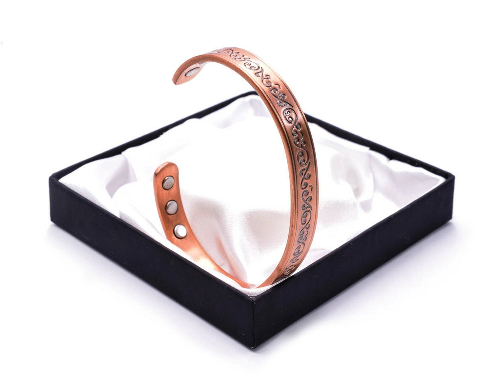 Copper Magnetic Bracelet with Flowers Antique Finish – by North By North East – Safety & Warning Signs