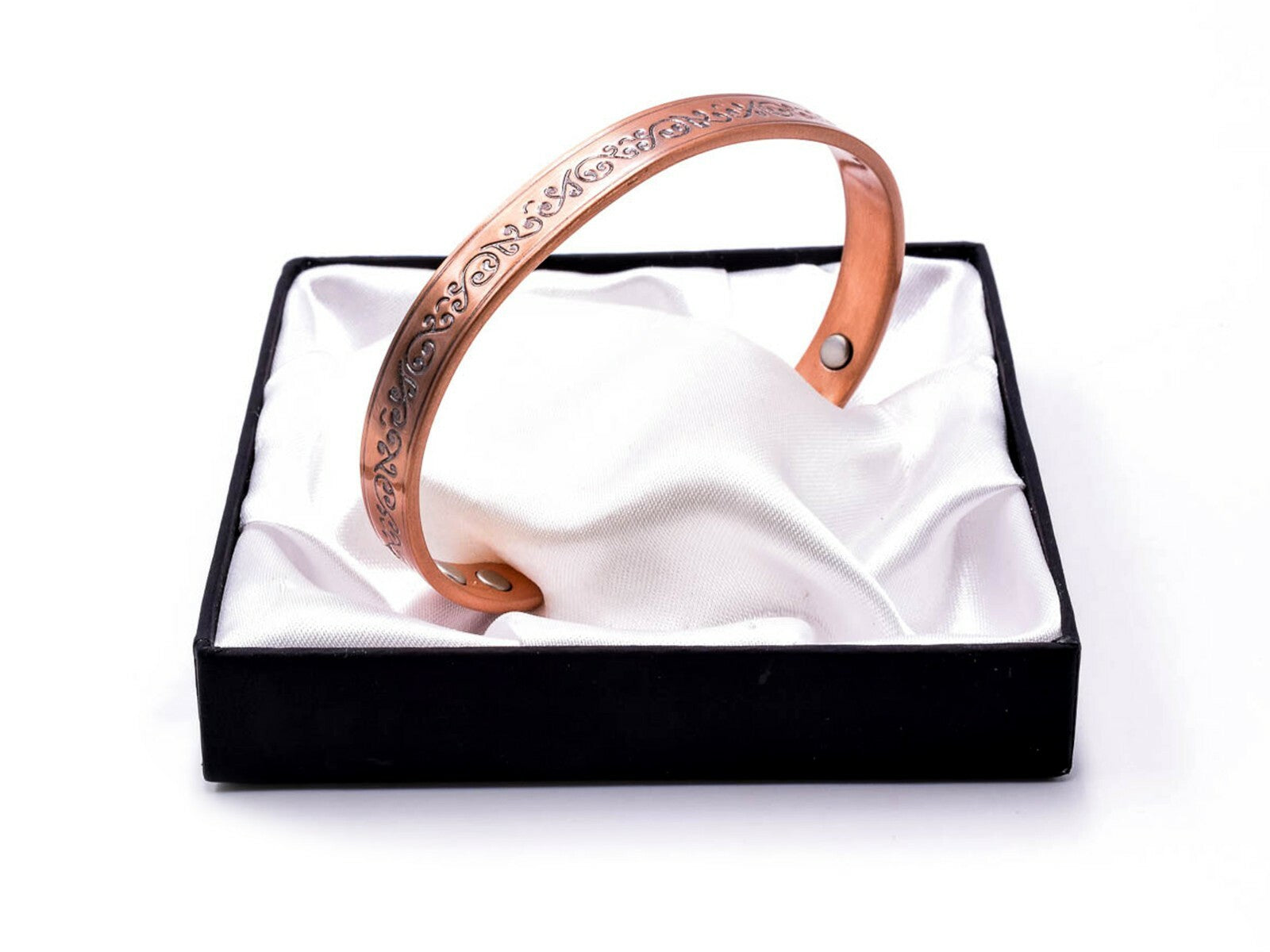 Copper Magnetic Bracelet with Flowers Antique Finish – by North By North East – Safety & Warning Signs