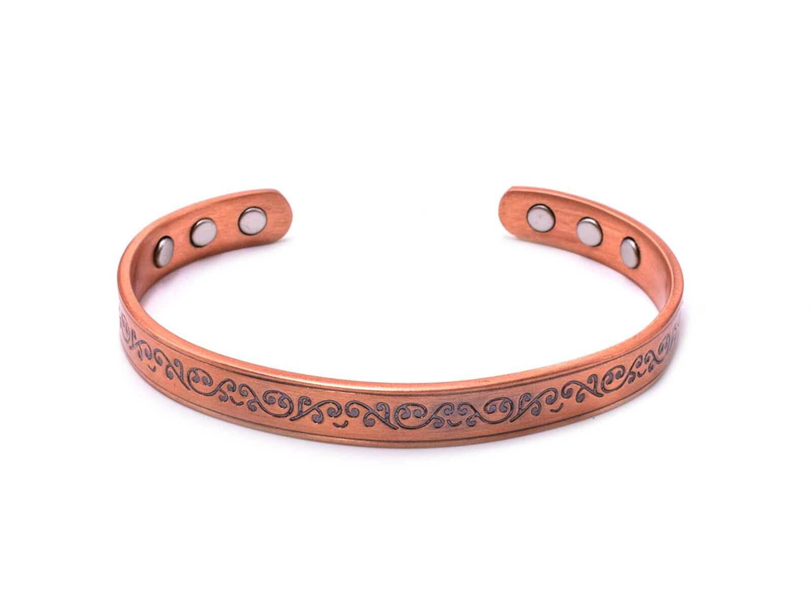 Copper Magnetic Bracelet with Flowers Antique Finish – by North By North East – Safety & Warning Signs