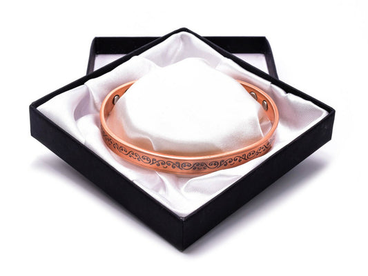 Copper Magnetic Bracelet with Flowers Antique Finish (large size) – by North By North East – Safety & Warning Signs