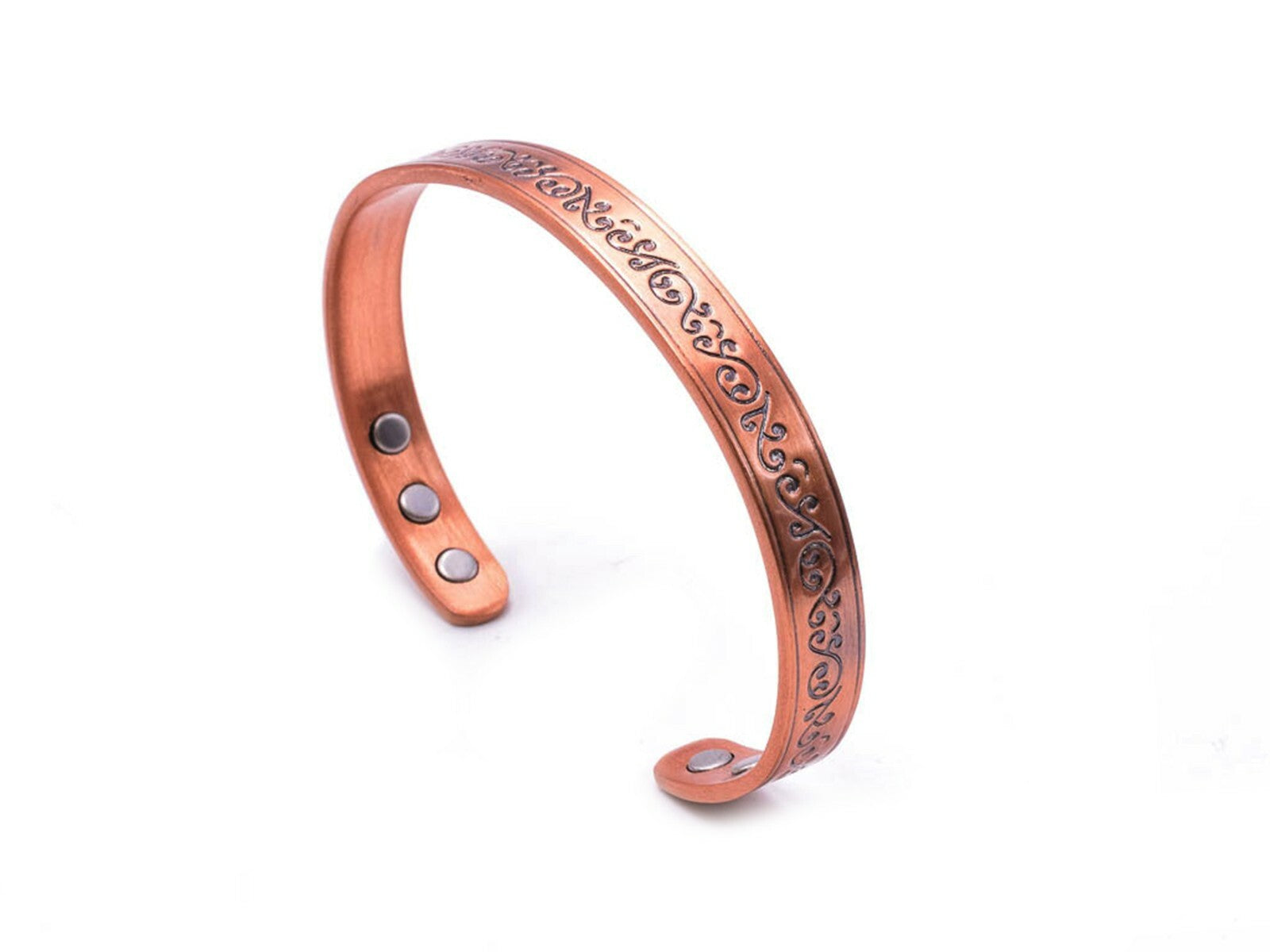 Copper Magnetic Bracelet with Flowers Antique Finish (large size) – by North By North East – Safety & Warning Signs