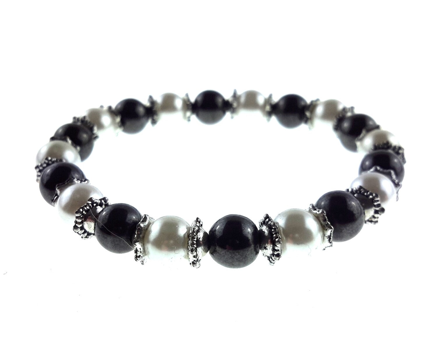 Lava Bead Hematite Black and Silver Pearl – by North By North East – Signs