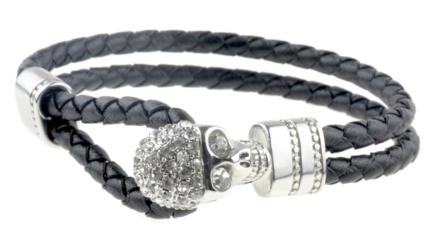Black Leather Wrap Gothic Bracelet with Skull Clasp – by North By North East – Signs