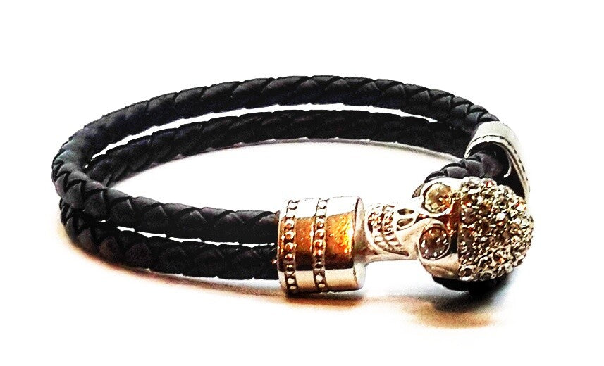 Black Leather Wrap Gothic Bracelet with Skull Clasp – by North By North East – Signs