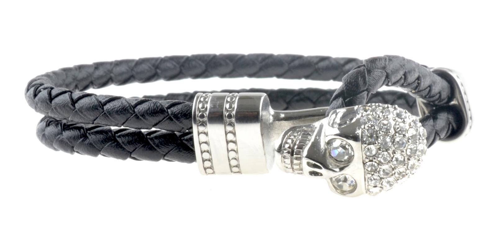 Black Leather Wrap Gothic Bracelet with Skull Clasp – by North By North East – Signs
