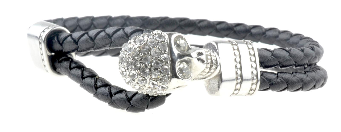 Black Leather Wrap Gothic Bracelet with Skull Clasp – by North By North East – Signs