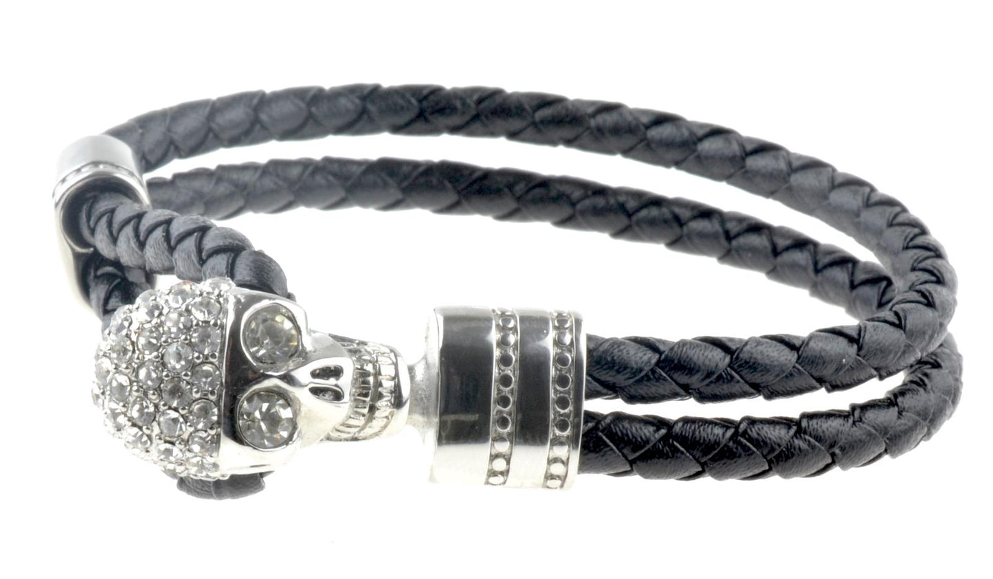 Black Leather Wrap Gothic Bracelet with Skull Clasp – by North By North East – Signs