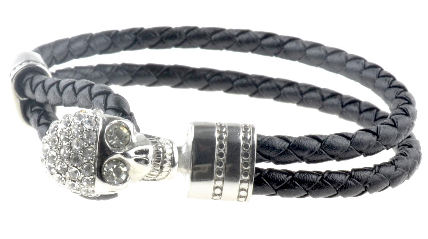 Black Leather Wrap Gothic Bracelet with Skull Clasp – by North By North East – Signs