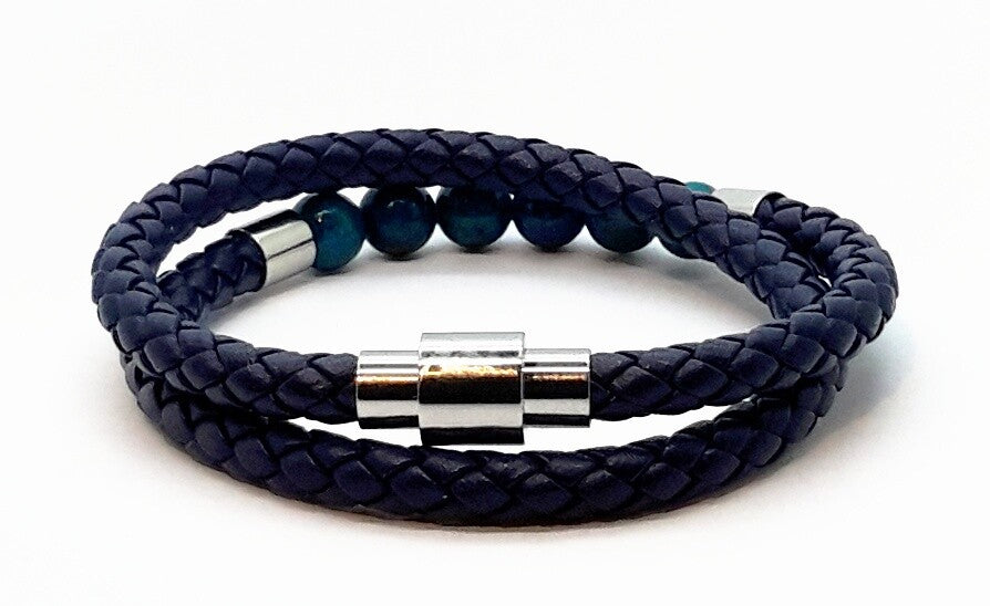 Blue Wrap Leather Bracelet with Beads – by North By North East – Signs