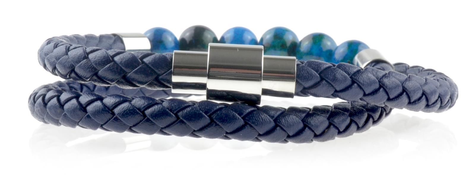 Blue Wrap Leather Bracelet with Beads – by North By North East – Signs