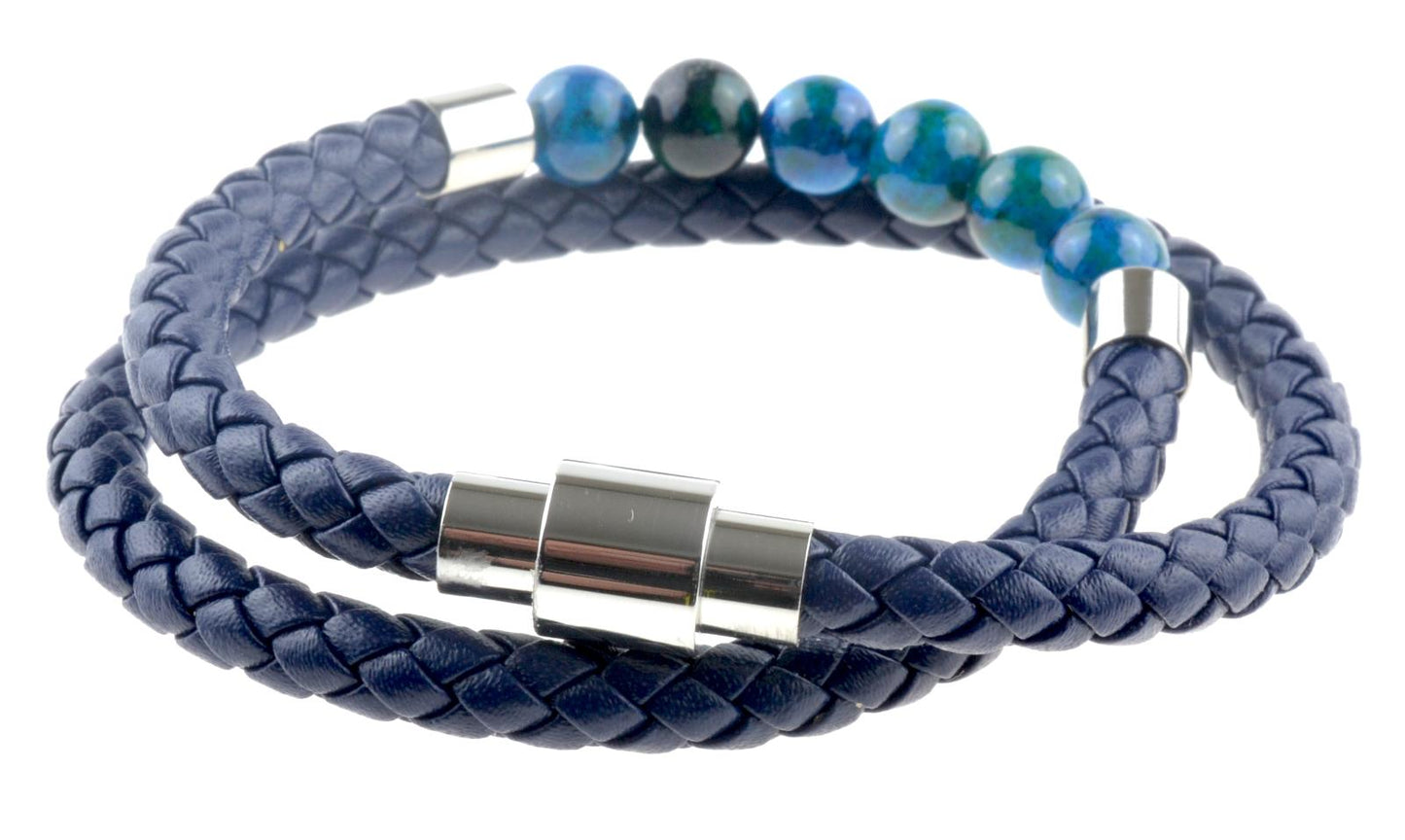 Blue Wrap Leather Bracelet with Beads – by North By North East – Signs