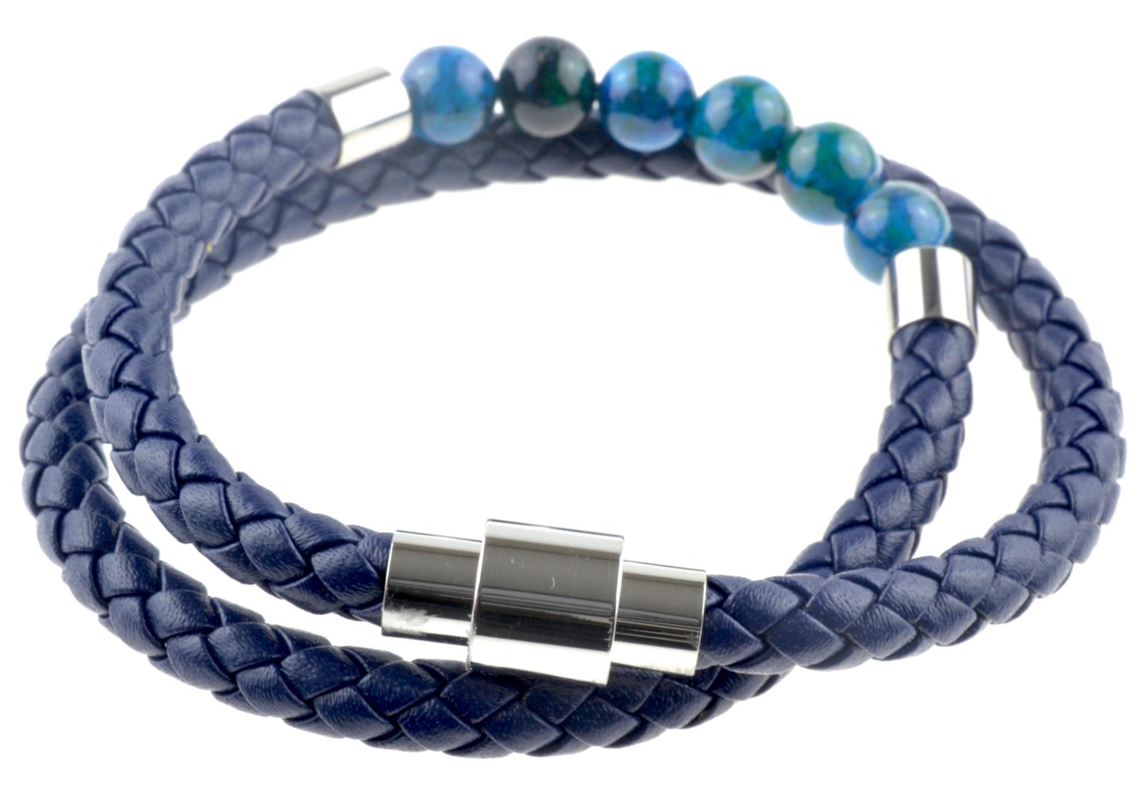 Blue Wrap Leather Bracelet with Beads – by North By North East – Signs