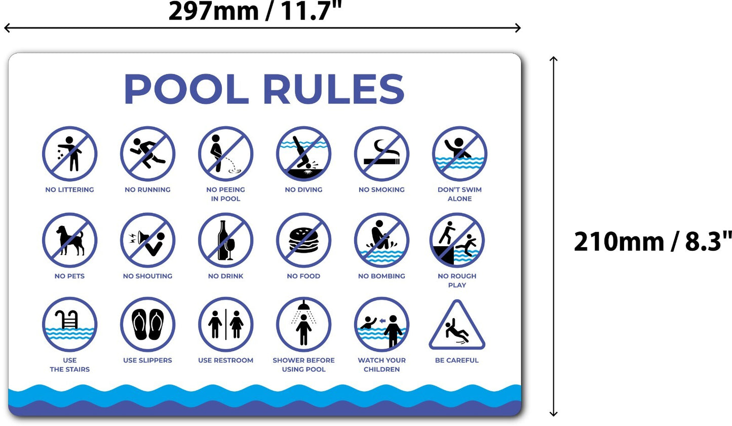 Premium A4 Pool Rules Sign - 3mm Aluminium Composite Panel, Weatherproof – by North By North East – Signs