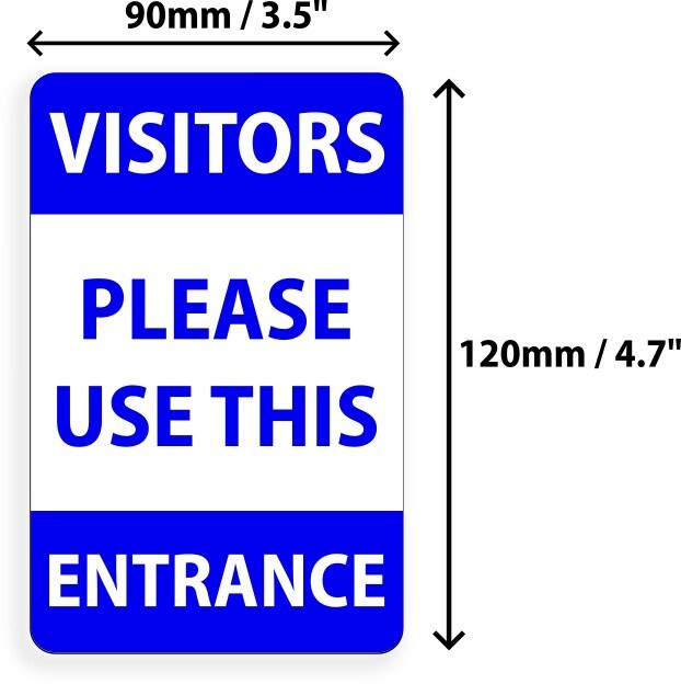 Blue & White "Visitors Please Use This Entrance" Sign - 140mm x 90mm – by North By North East – Signs