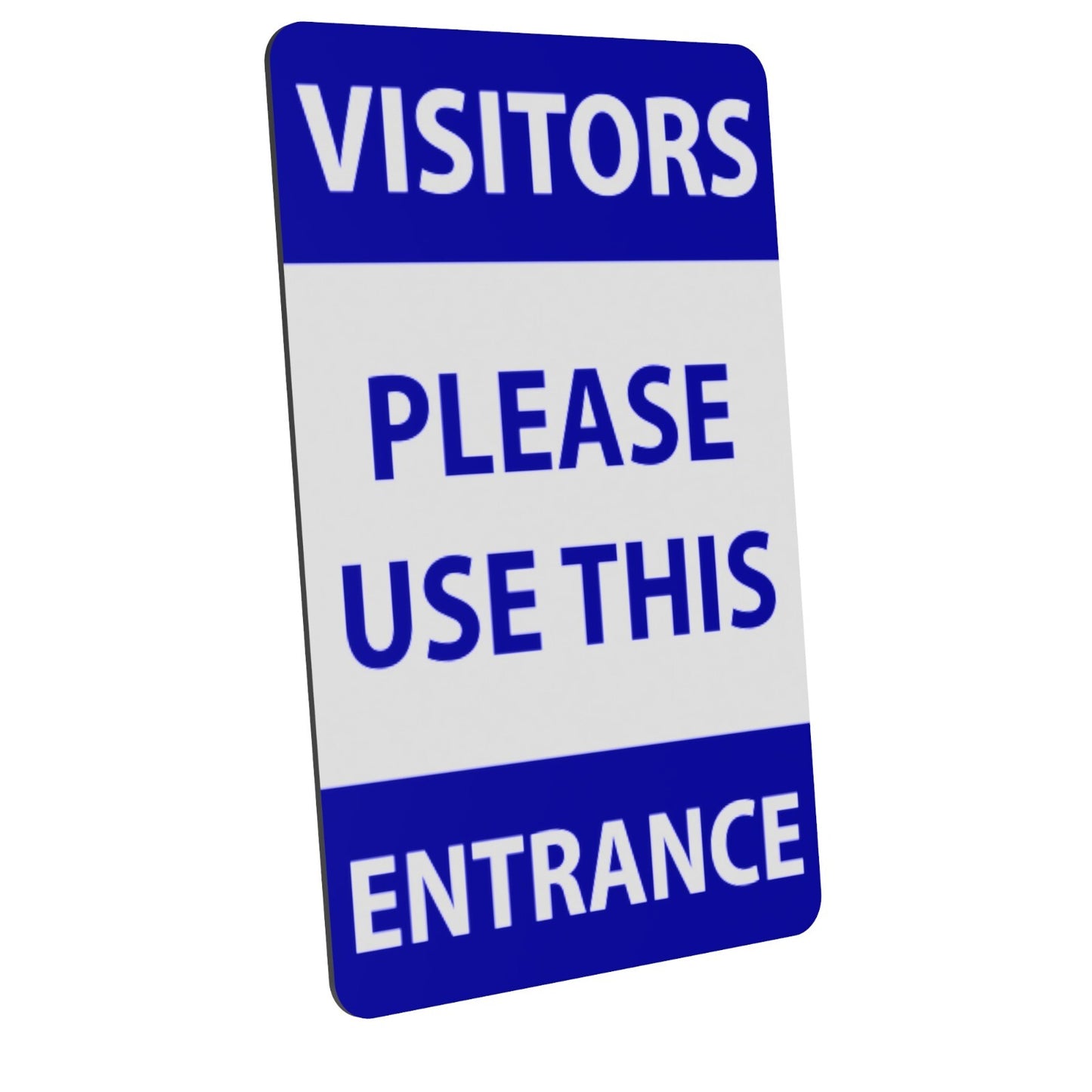 Blue & White "Visitors Please Use This Entrance" Sign - 140mm x 90mm – by North By North East – Signs
