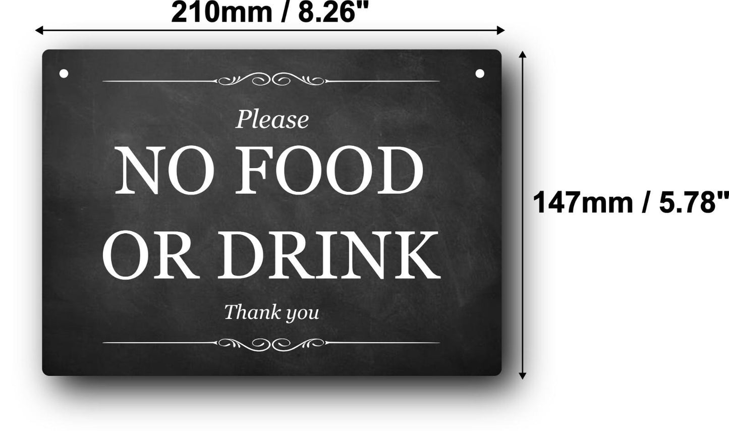 A5 "Please No Food or Drink" Sign – Aluminium, UV Printed, Easy Mounting – by North By North East – Signs