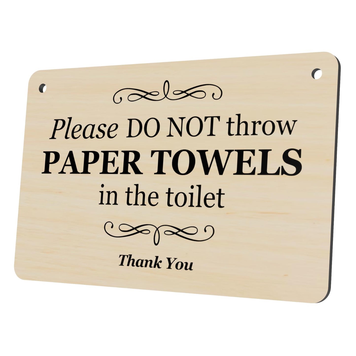 Elegant Aluminium "Do Not Throw Paper Towels in Toilet" Sign, 140x90mm, UV Print – by North By North East – Toilet & Bathroom Signs