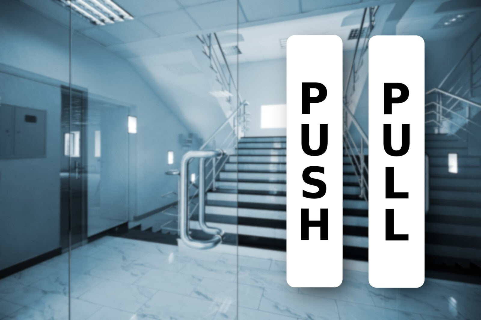 Set of Two Self Adhesive Push Pull Signs - Rigid Plastic, 40mm x 180mm – by North By North East – Business Hours & Policy Signs