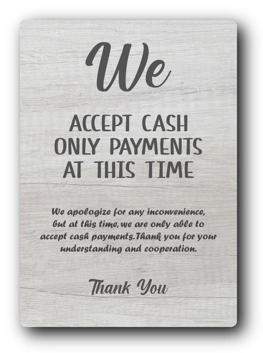 We Accept Cash Only Sign – A4 Aluminium with Acrylic Feet, Counter Display – by North By North East – Signs