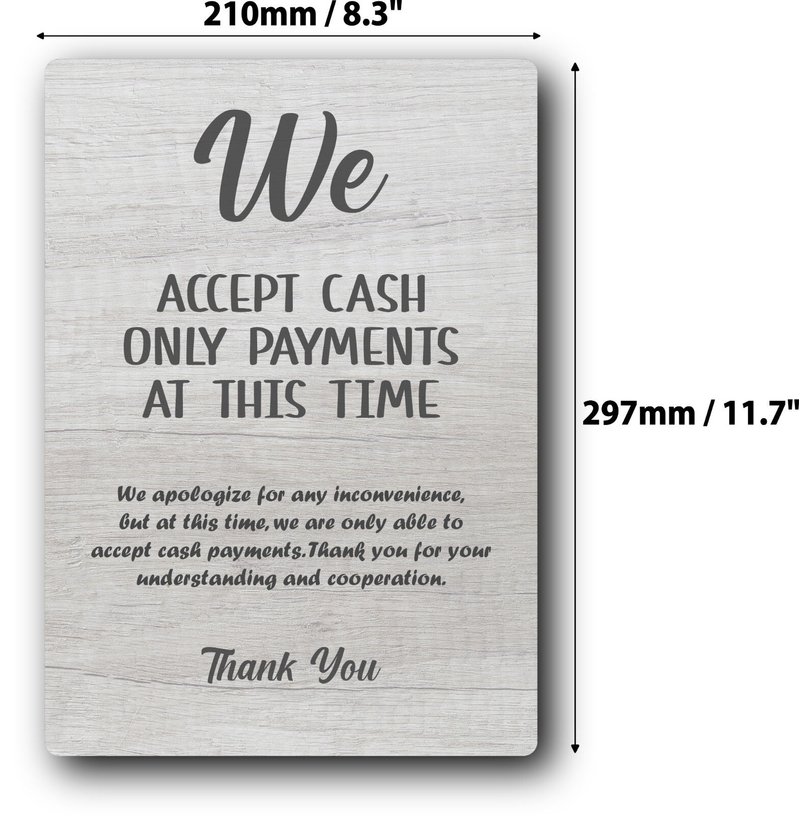 We Accept Cash Only Sign – A4 Aluminium with Acrylic Feet, Counter Display – by North By North East – Signs