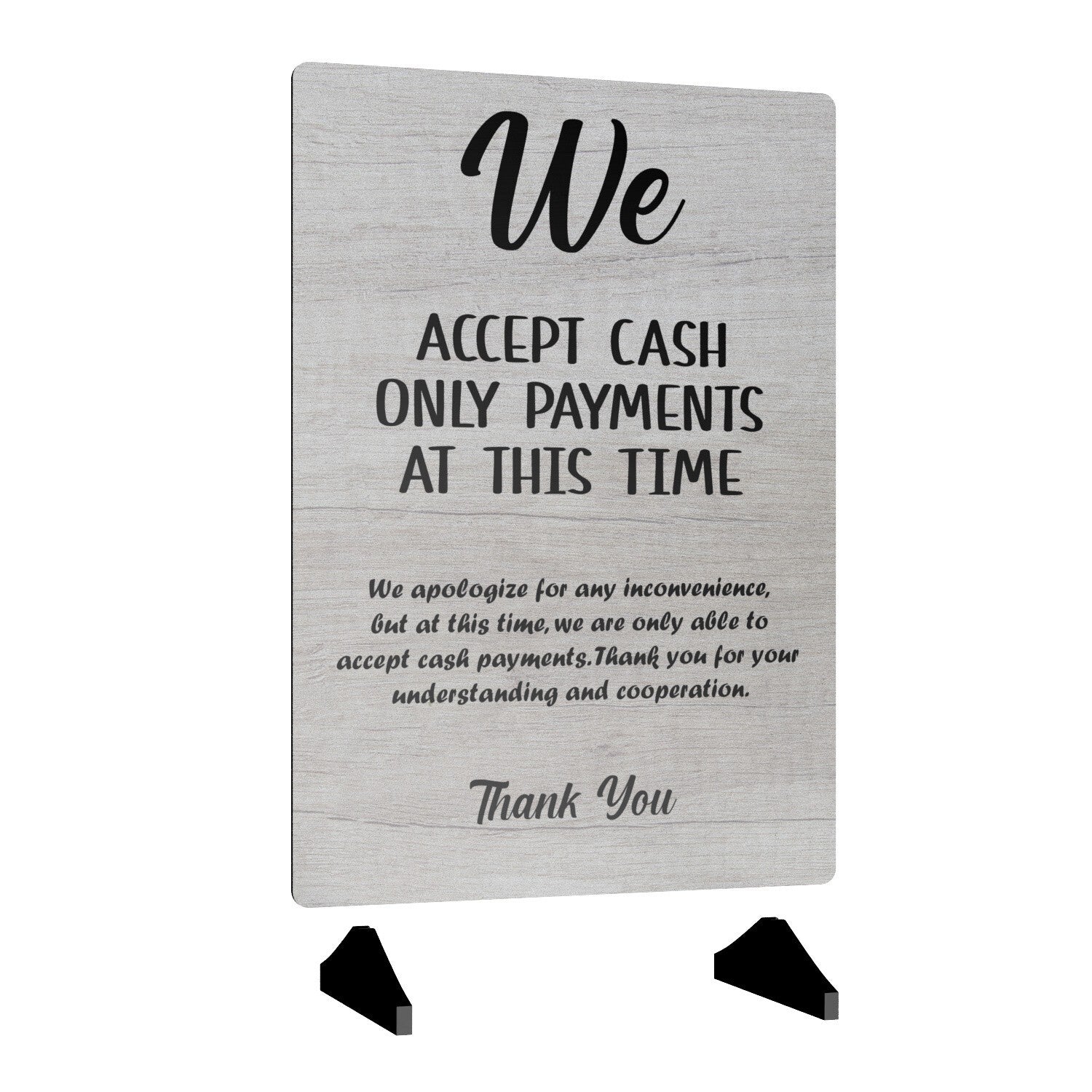 We Accept Cash Only Sign – A4 Aluminium with Acrylic Feet, Counter Display – by North By North East – Signs