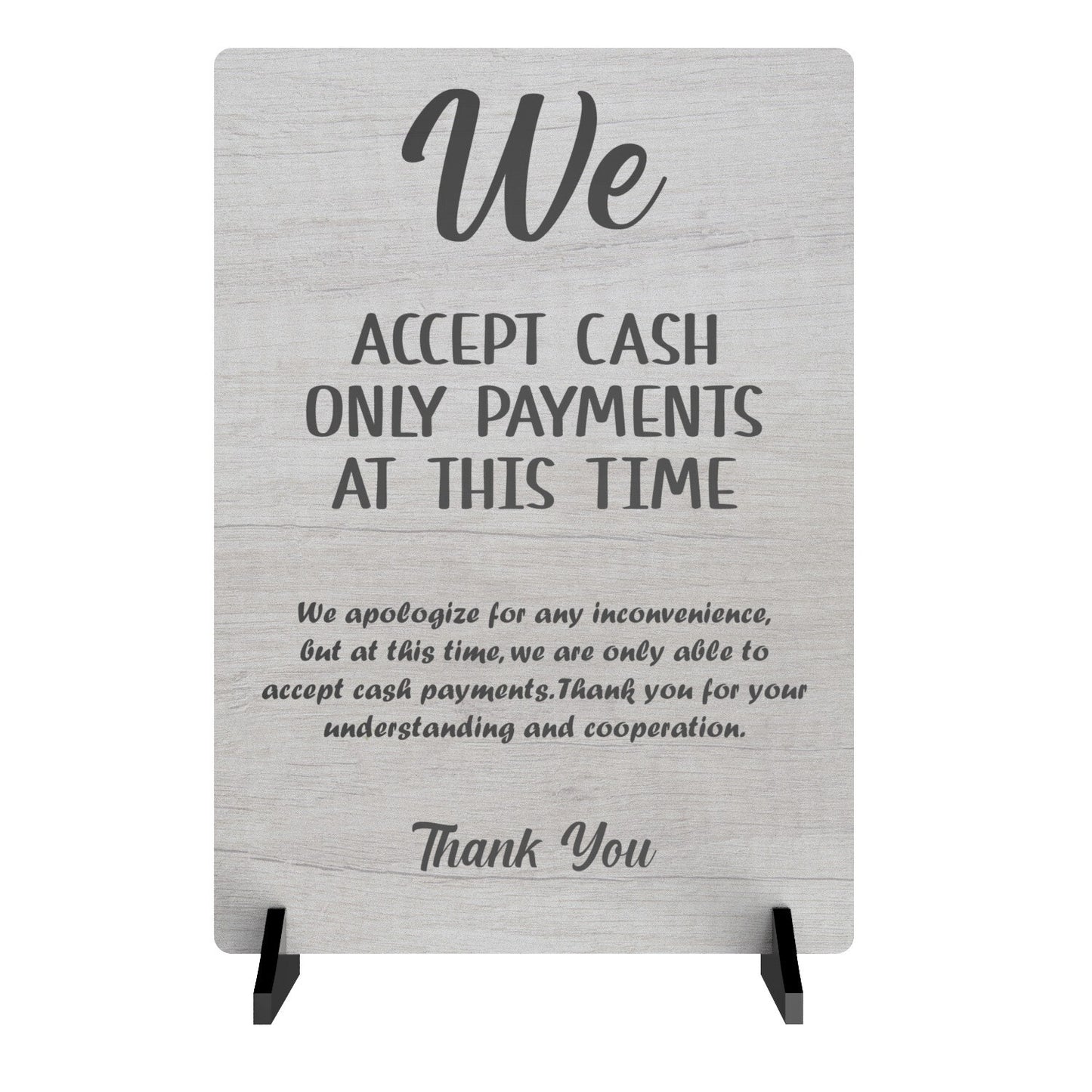 We Accept Cash Only Sign – A4 Aluminium with Acrylic Feet, Counter Display – by North By North East – Signs